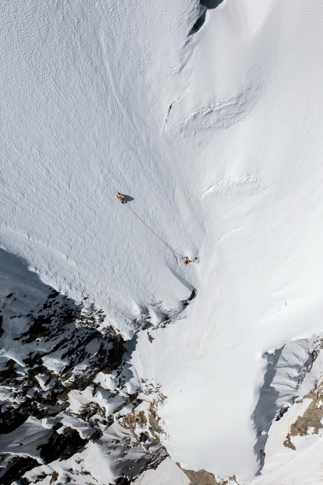 Top-down drone shot of climbers on exposed rock, by Colorado-based adventure filmmaker Alexander Estrada